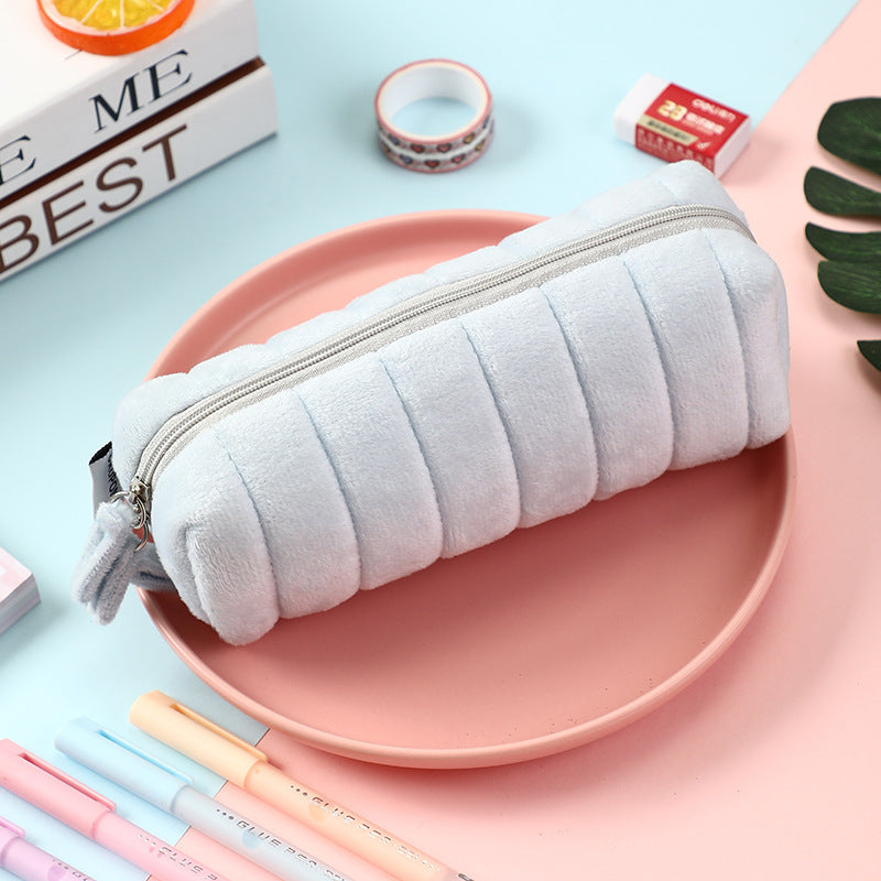 Fashion Solid Color Soft Anti-Fall Large-Capacity Plush Stationery Bag