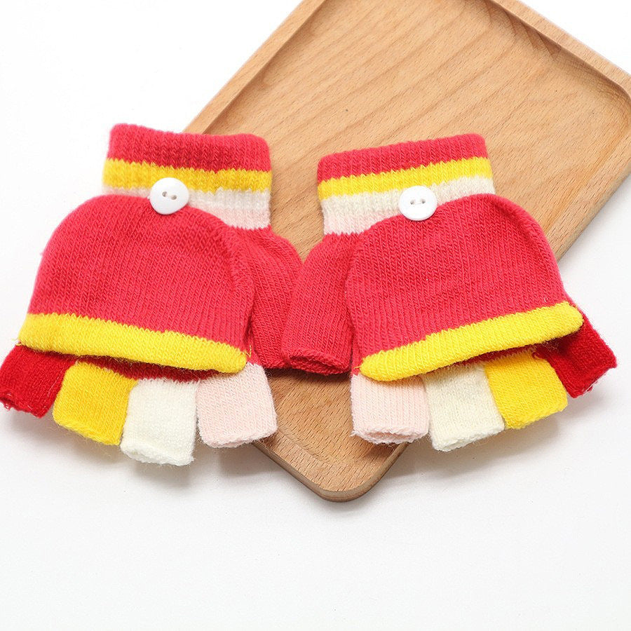 Kids Unisex Fall Winter Casual Cute Cartoon Fleeces Half Finger Clamshell Gloves