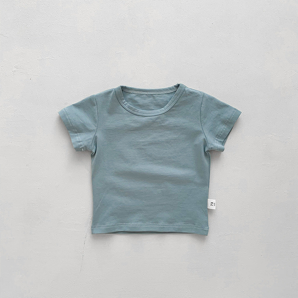 Kids Baby Fashion Casual Solid Color Stripe Cotton Round Neck Short-Sleeve T-Shirt