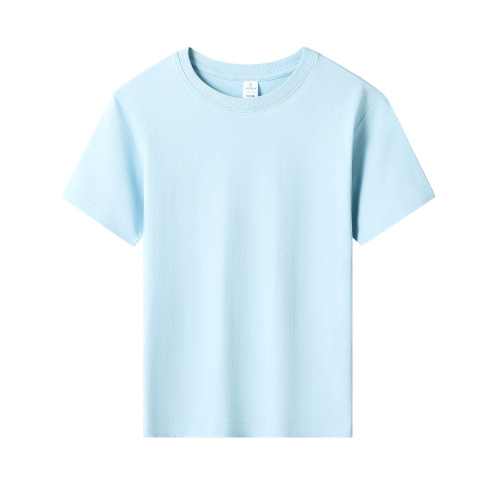 Children Kids Baby Teen Fashion Girls Boys Casual Basic 180g Pure Cotton Round Neck Short-Sleeved Solid Color T-Shirt