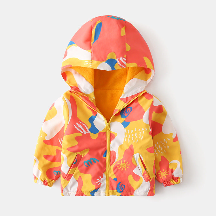 Autumn And Winter Waterproof Plus Velvet Windbreaker Printing Coat Polar Fleece Assault Cotton Coat Thickened And Warm