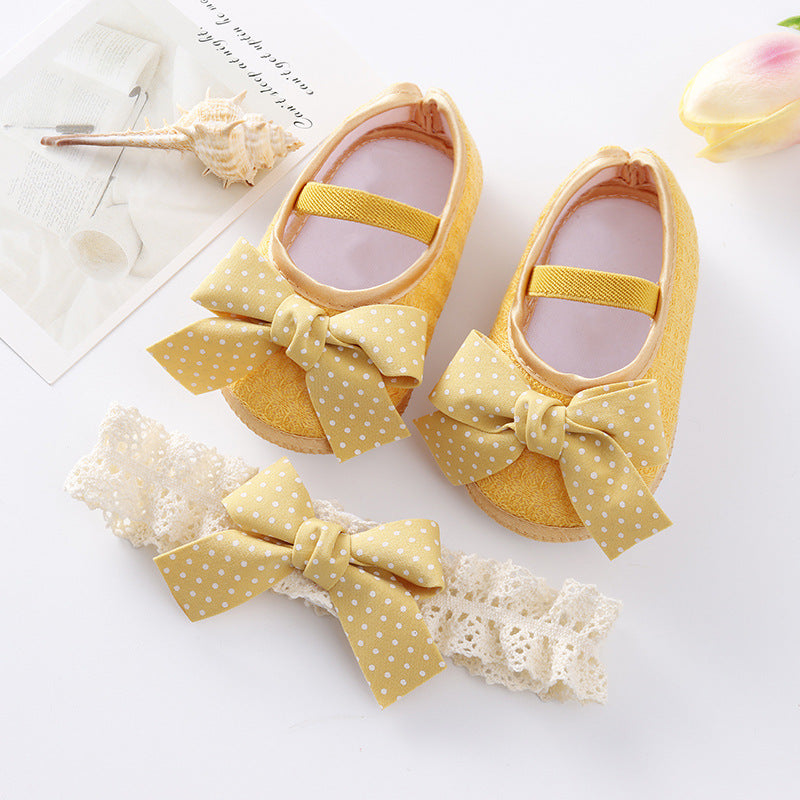 Toddlers Newborn Baby Girls Soft Bottom Non-Slip Bow Shoes And Headband
