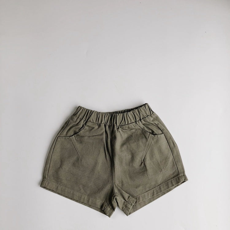 Kids Basic Solid Color Elastic Waist Shorts