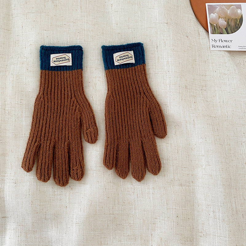 y2k Kids Unisex Autumn Winter Basic Thickening Color Knitwear Finger Gloves