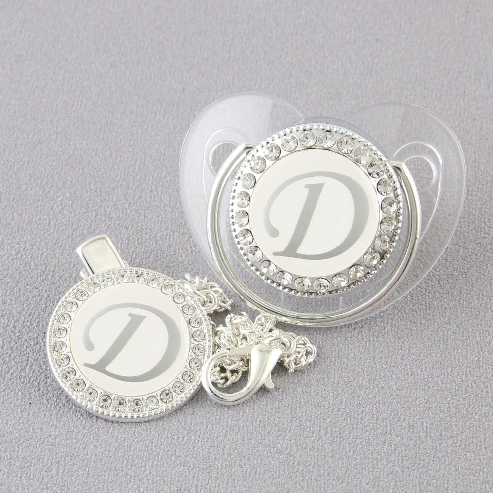 Baby 26 Letter Slive Rhinestone Decor Weaning Soothing Pacifier