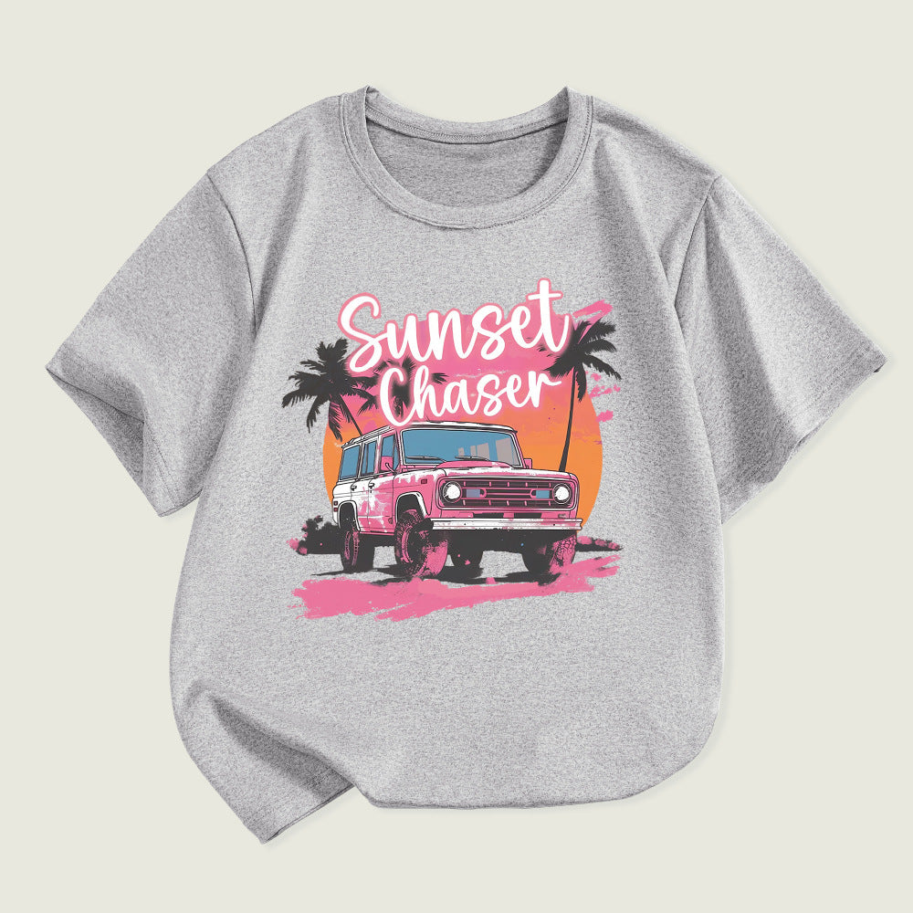 Kids Toddler Boys Girls Car Print Short Sleeve T-Shirt