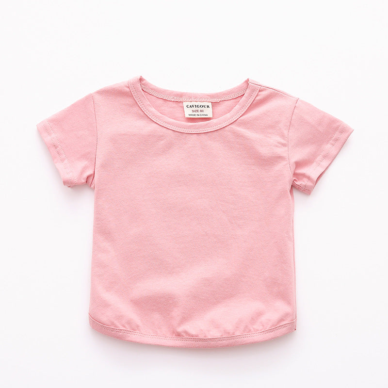 Baby Simple Solid Color Round Neck Short Sleeve Casual Loose T-shirt