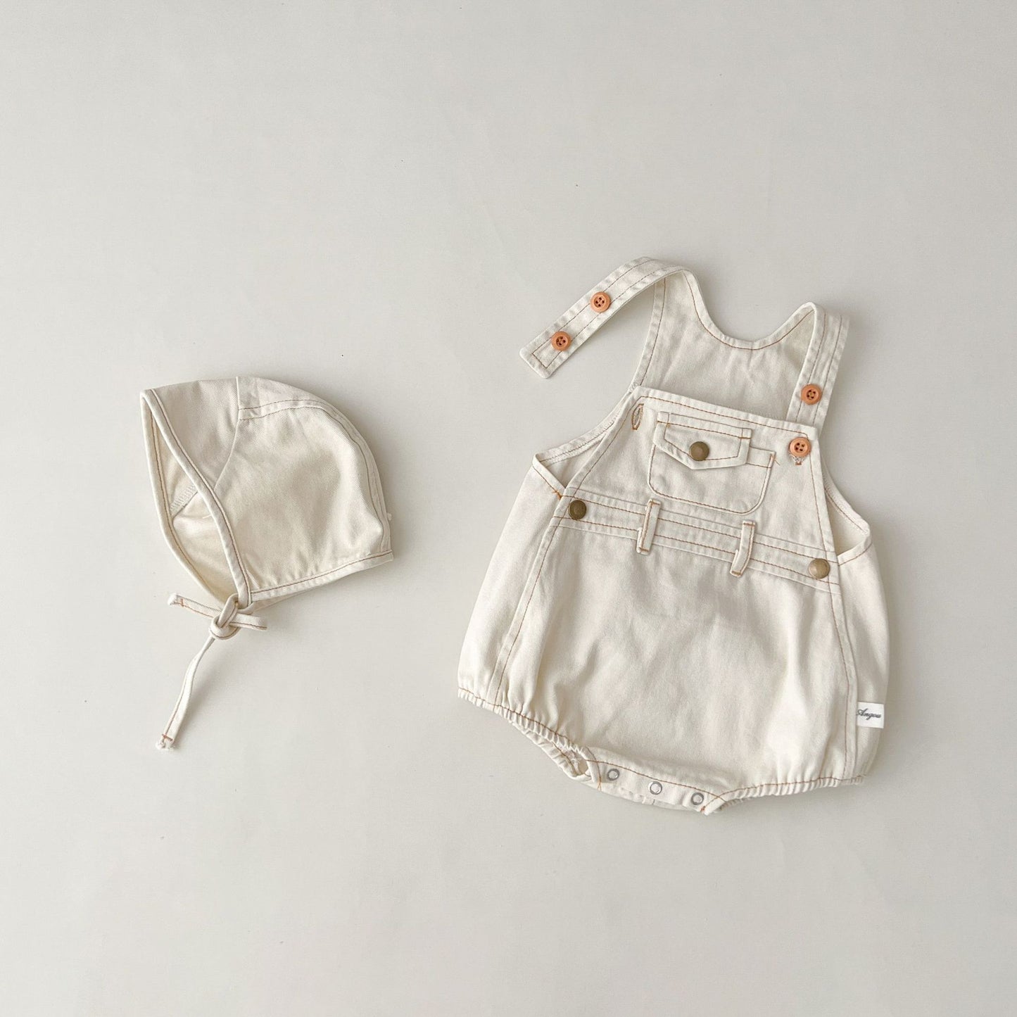 Unisex Babies Summer Thin Soft Denim Romper With Hat