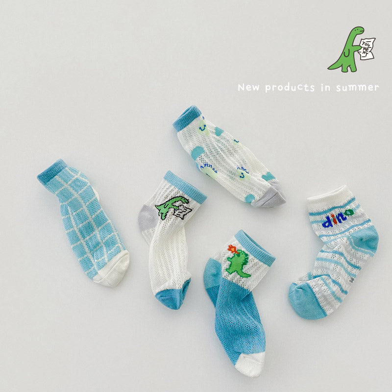 5pairs/set Kids Cute Cartoon Striped Comfortable Breathable Socks