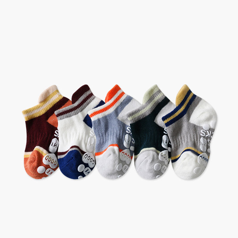 5pairs/set Kids Basic Simple Striped Non-slip Design Socks