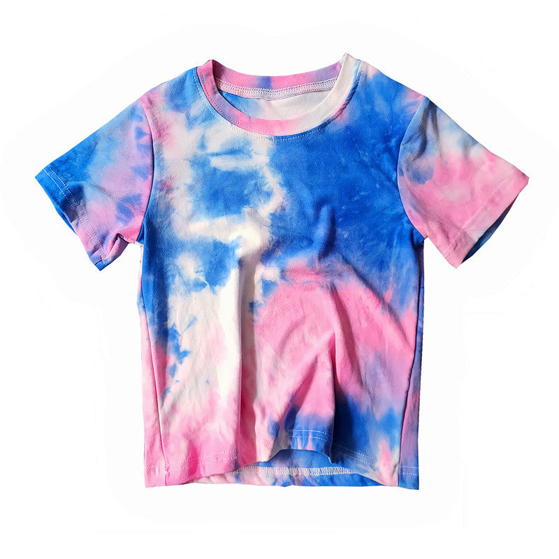 Children Kids Baby Fashion Girls Boys Short Sleeve Tie Dye Print T-Shirt