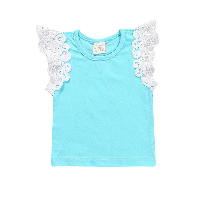 Toddlers Newborn Baby Fashion Girls Casual Basic Short Sleeve Lace Solid Color Pants