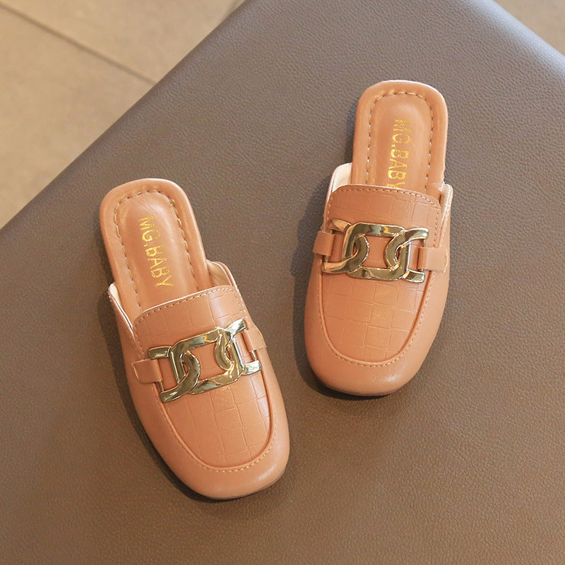 Kids Girls Casual Solid Color Metal Design Slippers