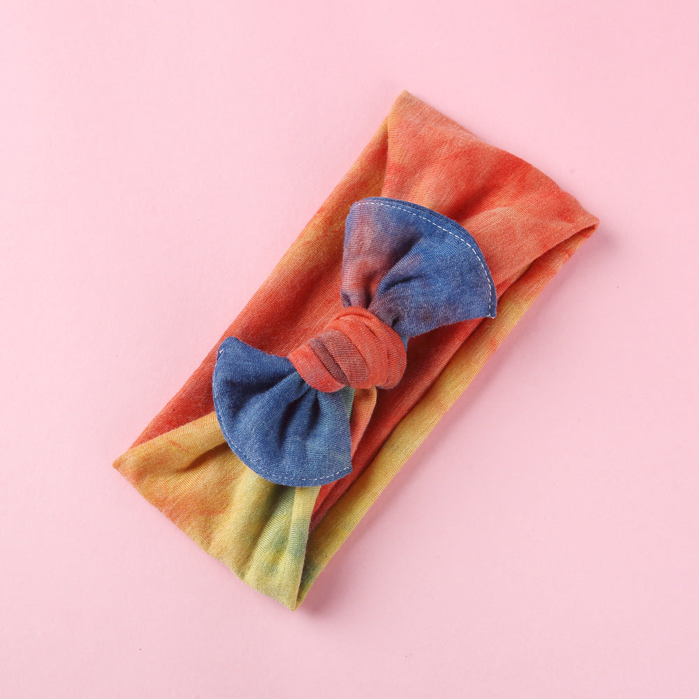 Toddlers Newborn Baby Girls Tie-Dye Printed Bow Headband