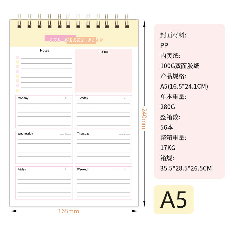 Weekly Planner Sketchpad Pp Board Waterproof Coil Punch Record Book Student Stationery Notebook