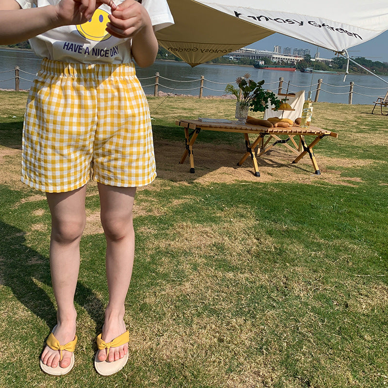 Summer Beach Vacation Kids Toddler Girls Boys Plaid Shorts