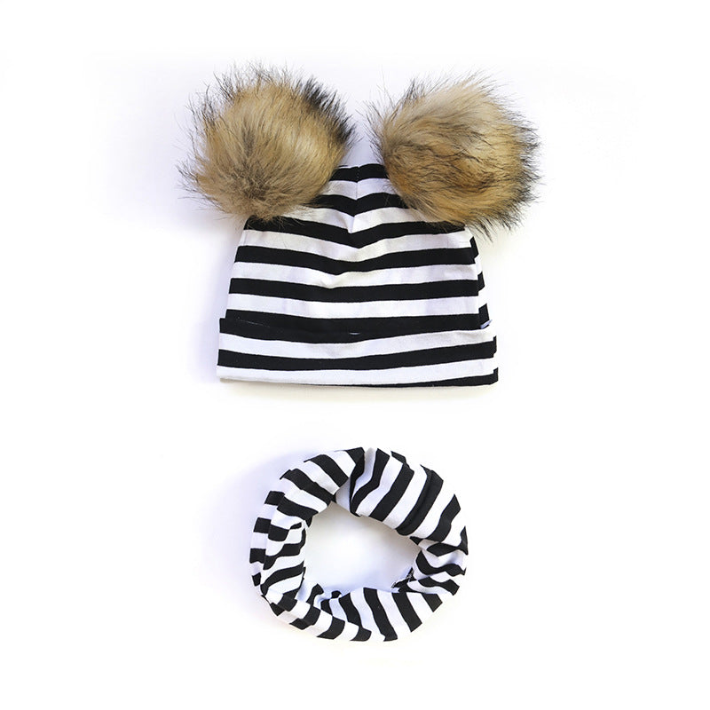 Toddlers Newborn Baby Printed Fur Cap And Bib Set