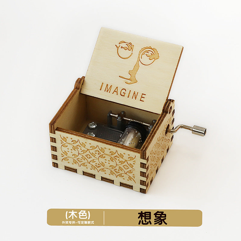 Wooden Music Box Ornaments Classical Carving Hand-Cranked Music Box Crafts Gifts