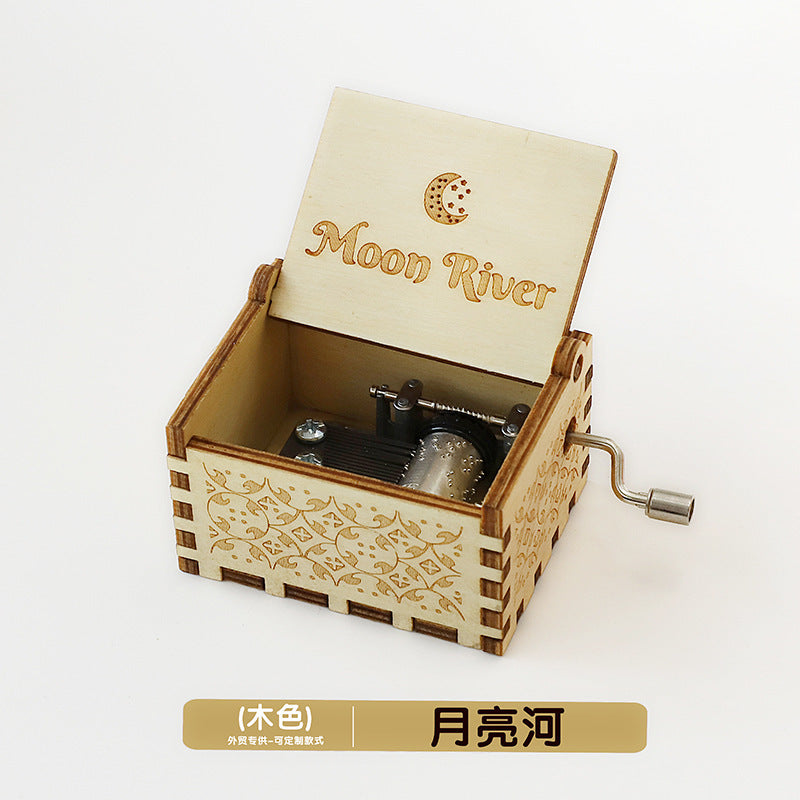 Wooden Music Box Ornaments Classical Carving Hand-Cranked Music Box Crafts Gifts