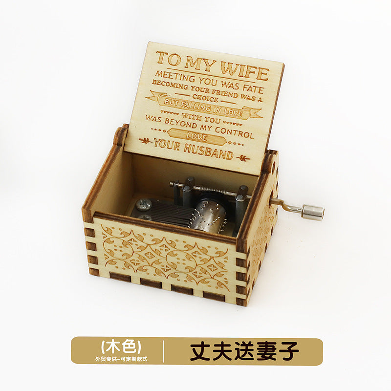Wooden Music Box Ornaments Classical Carving Hand-Cranked Music Box Crafts Gifts