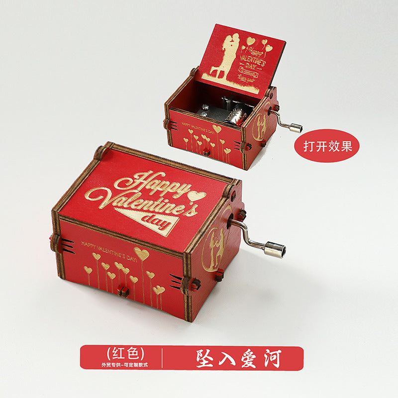 Wooden Music Box Ornaments Classical Carving Hand-Cranked Music Box Crafts Gifts