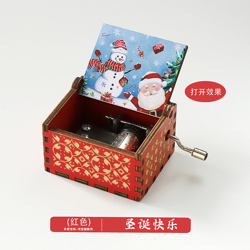 Wooden Music Box Ornaments Classical Carving Hand-Cranked Music Box Crafts Gifts