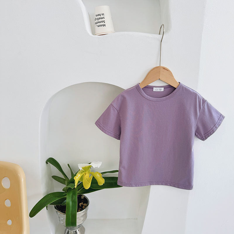Kids Toddler Boys Girls Casual Cute Solid Color Short Sleeve Round Neck T-Shirt