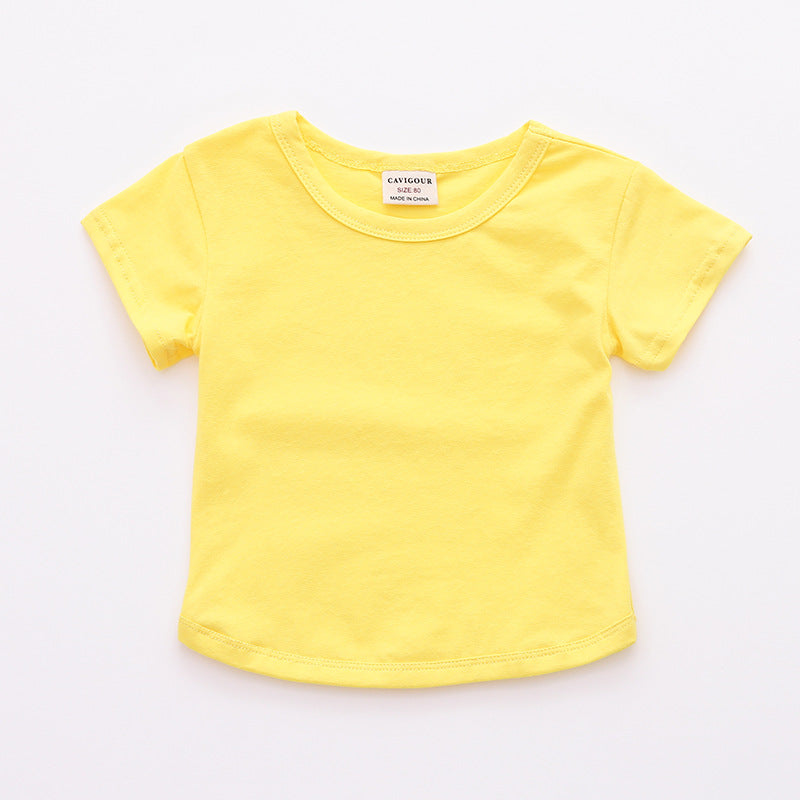 Baby Simple Solid Color Round Neck Short Sleeve Casual Loose T-shirt