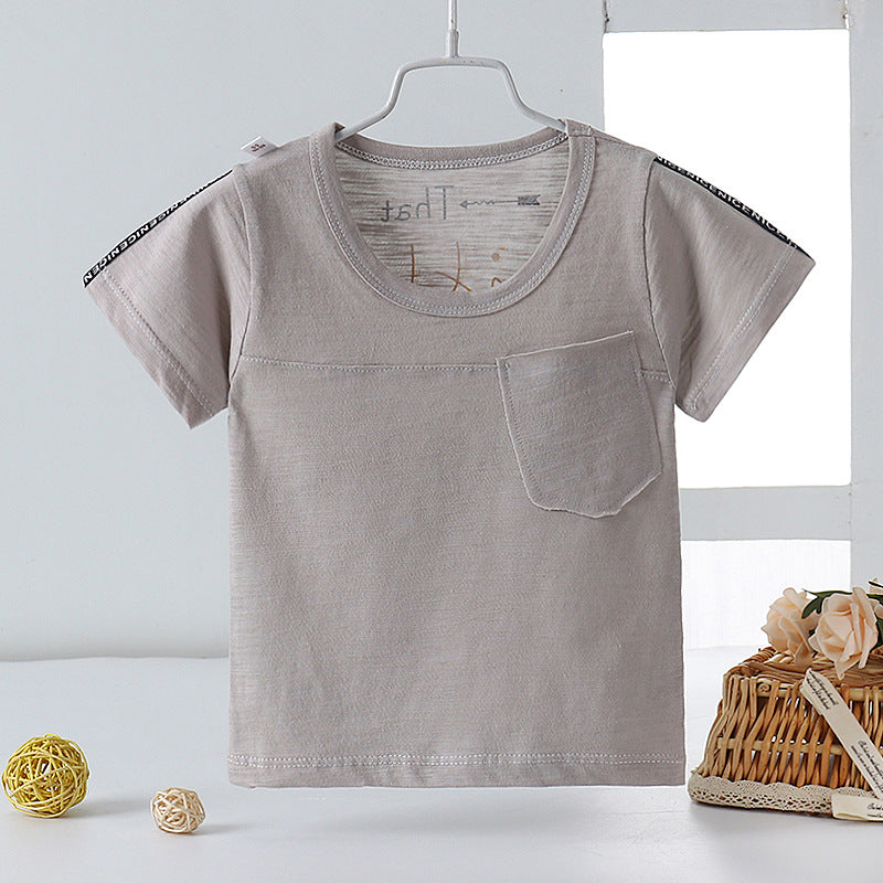 Kids Toddler Boys Girls Casual Solid Color Letter Print Short Sleeve Round Neck T-Shirt
