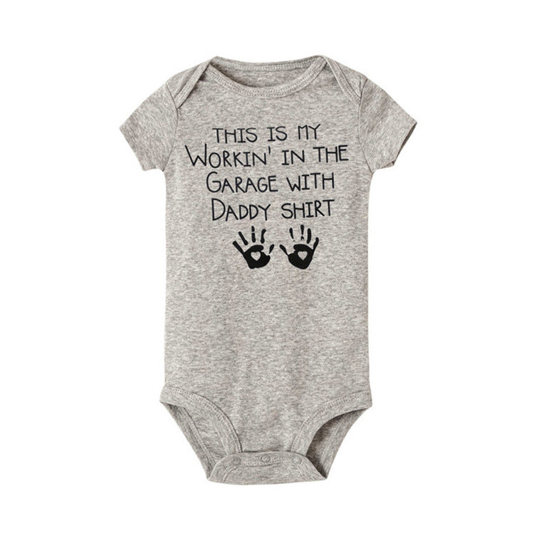 Baby Basic Letter Pattern Round Neck Short Sleeve Romper