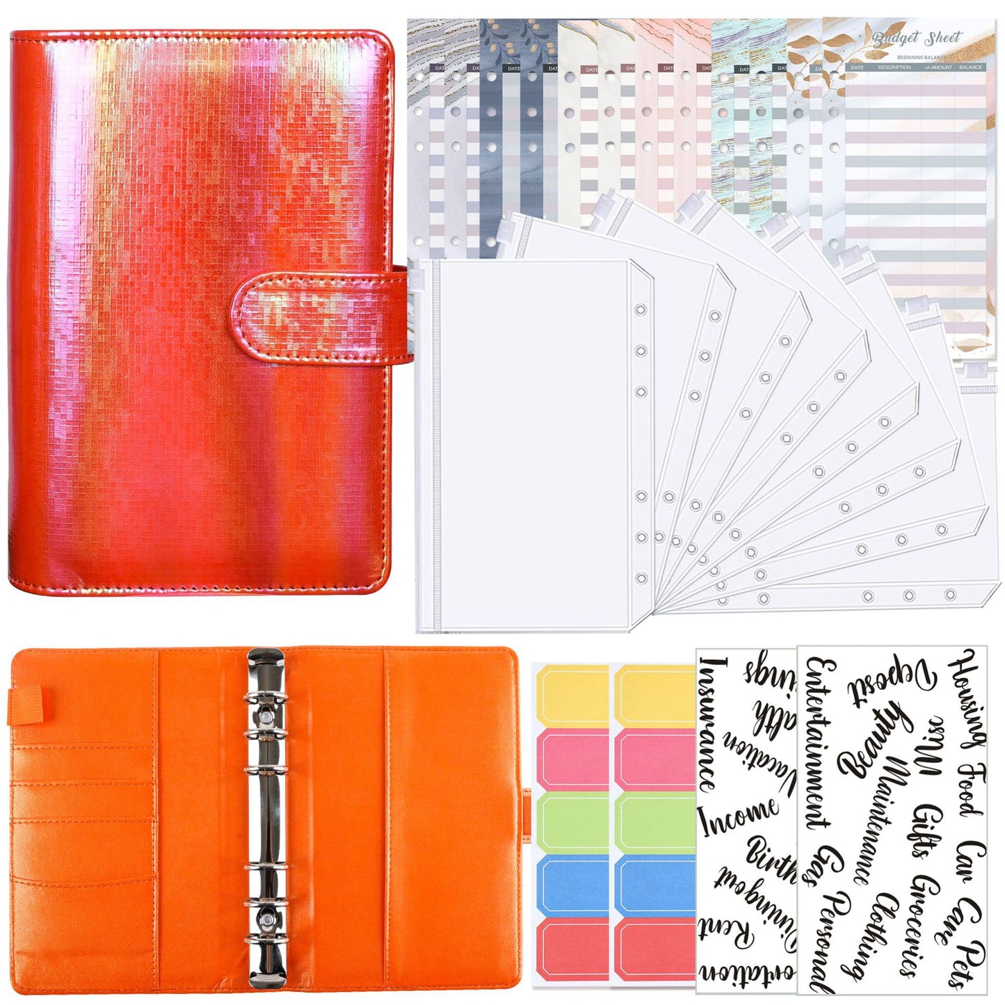 A6 Zipper Bag Loose-Leaf Colorful PU Notebook