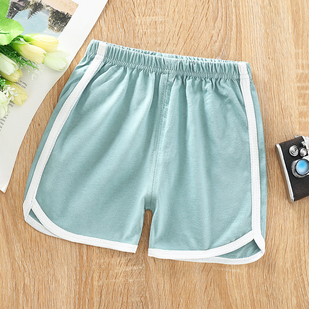 Kids Casual Solid Color Stripe Elastic Waist Sport Shorts