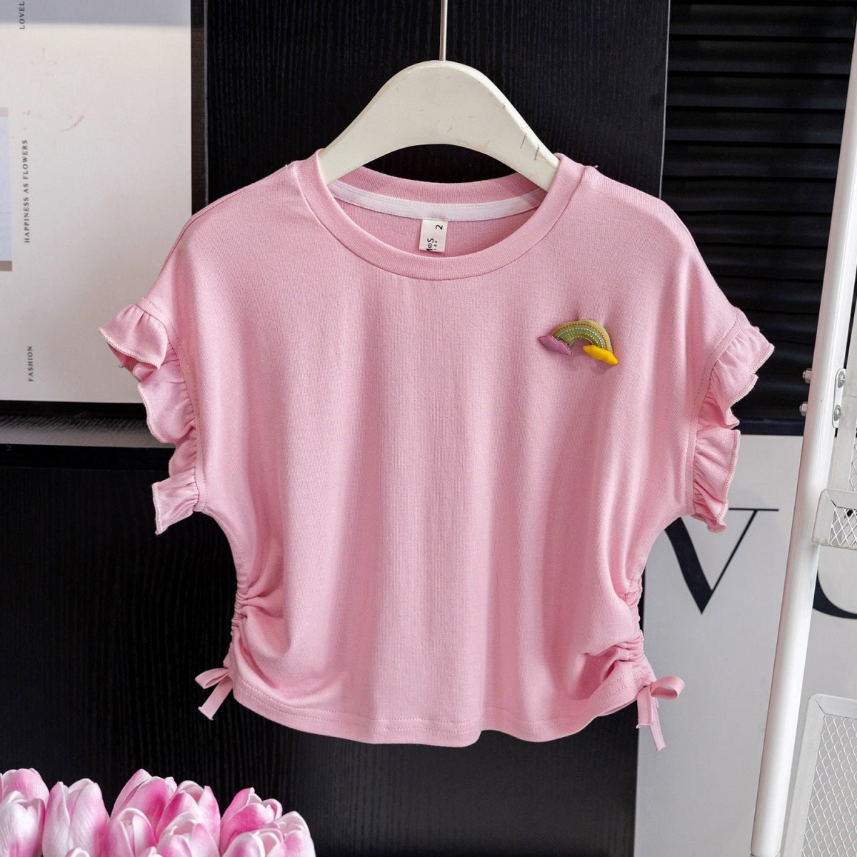 Kids Toddler Girls Casual Cute Sweet Bow Short Sleeve Round Neck T-Shirt