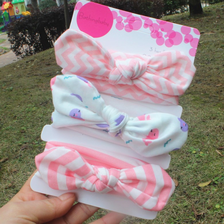 3piece/set Kids Basic All Over Print Bow Rabbit Ear Headband