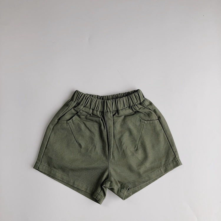 Kids Basic Solid Color Elastic Waist Shorts