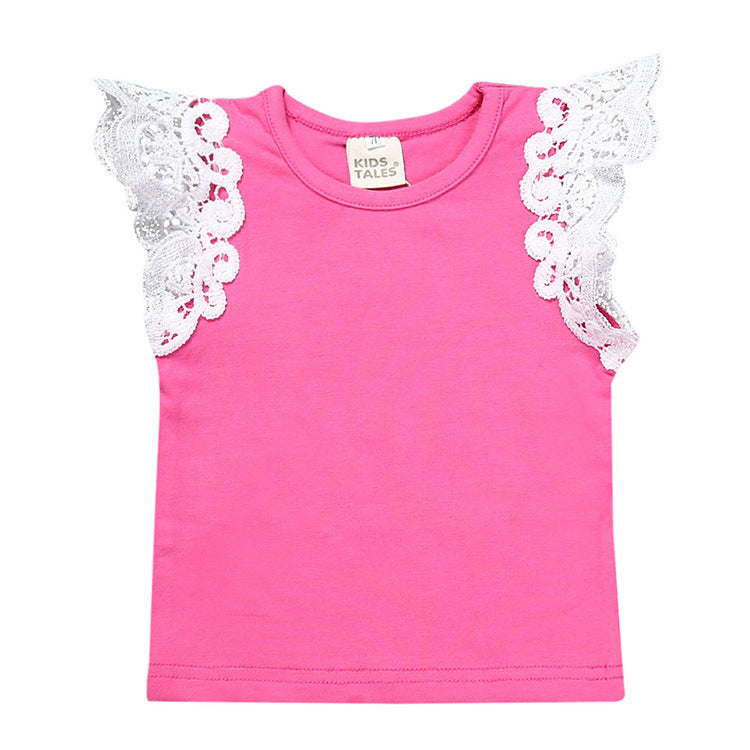 Toddlers Newborn Baby Fashion Girls Casual Basic Short Sleeve Lace Solid Color Pants