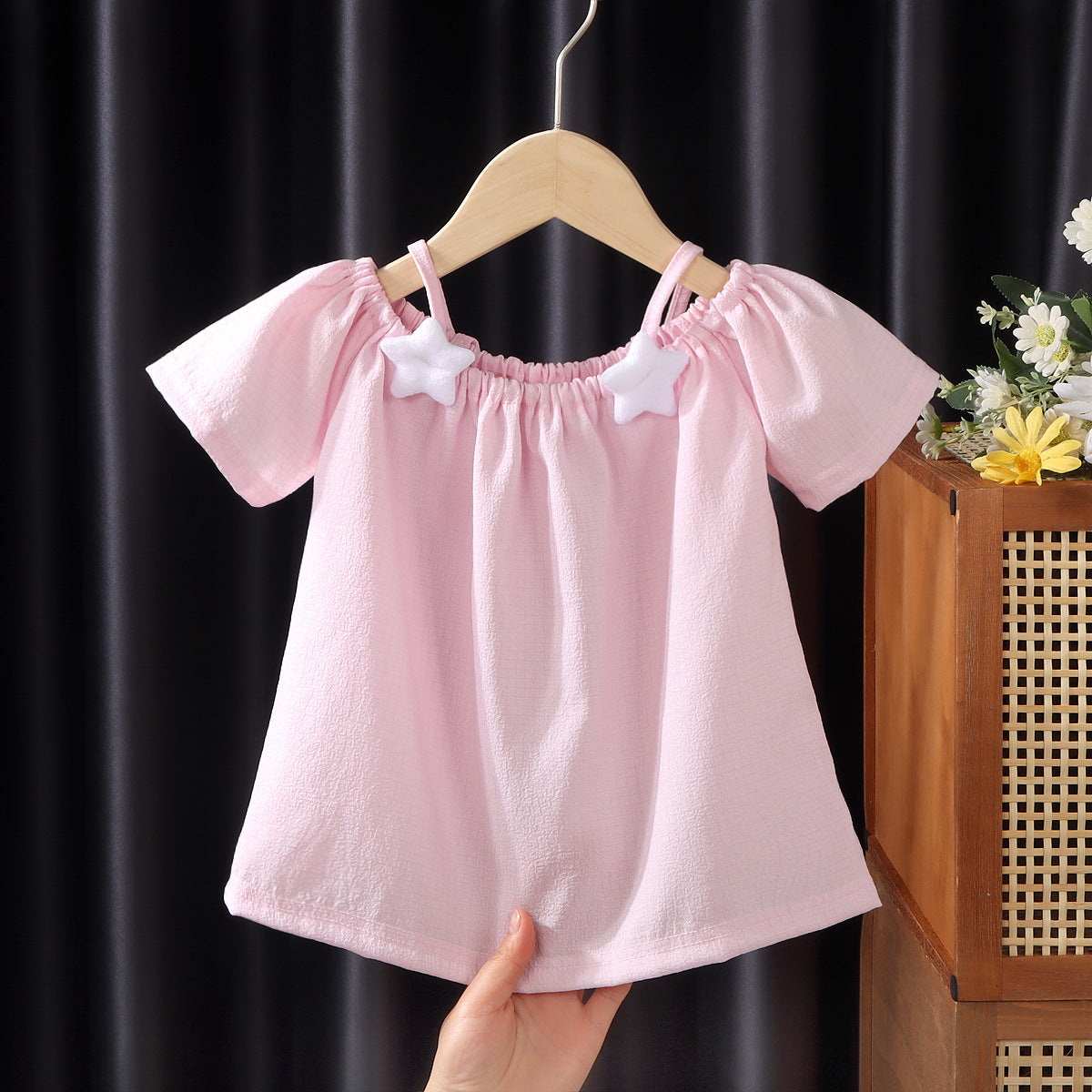 Toddler Girl Short-Sleeved Summer Off-Shoulder Blouse