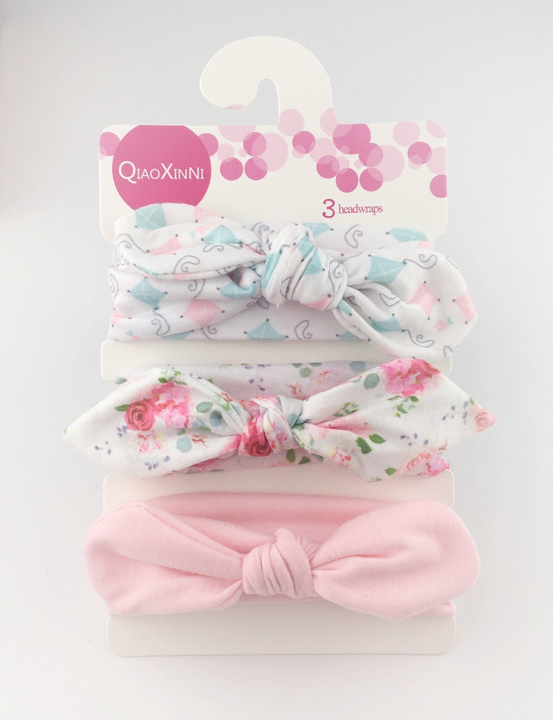 3pcs/set Kids Basic All Over Print Bow Rabbit Ear Headband
