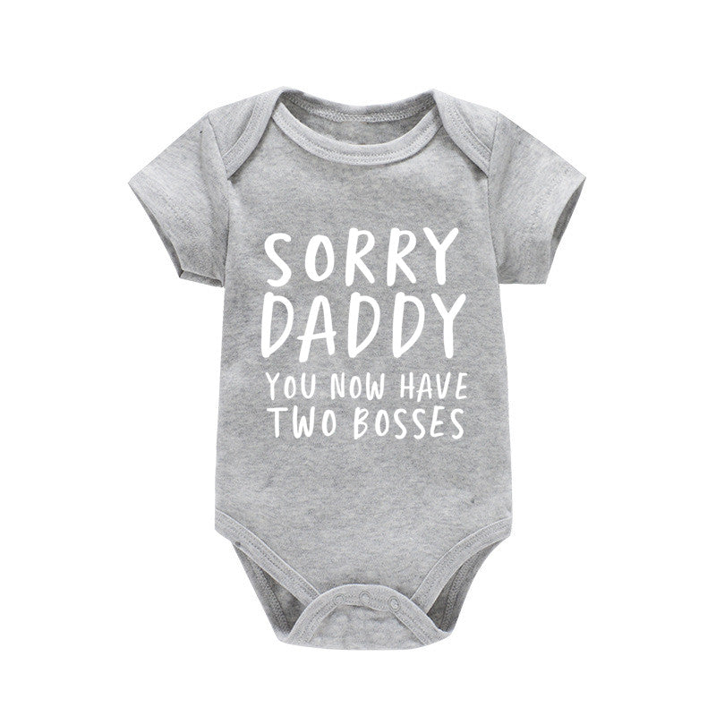 Baby Basic Letter Pattern Round Neck Short Sleeve Romper