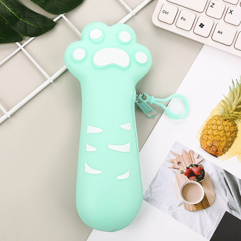 Fashion Cartoon Cute Cat'S Claw Silicone Zipper Large Capacity Pencil Case