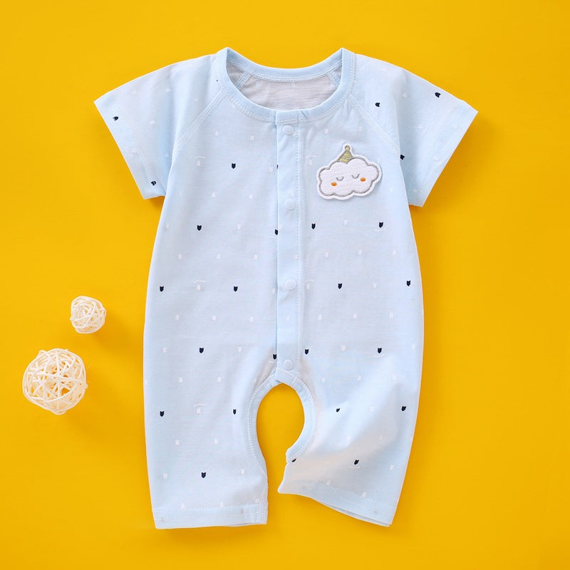 Baby Basic Cute Cartoon Cloud Round Neck Short Sleeve Romper