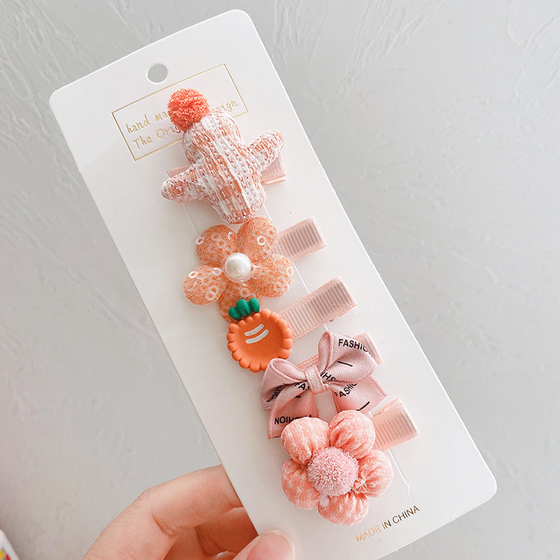 5pieces/set Kids Cute Cartoon Bow Flower Animal Fruit Decor Hair Clip