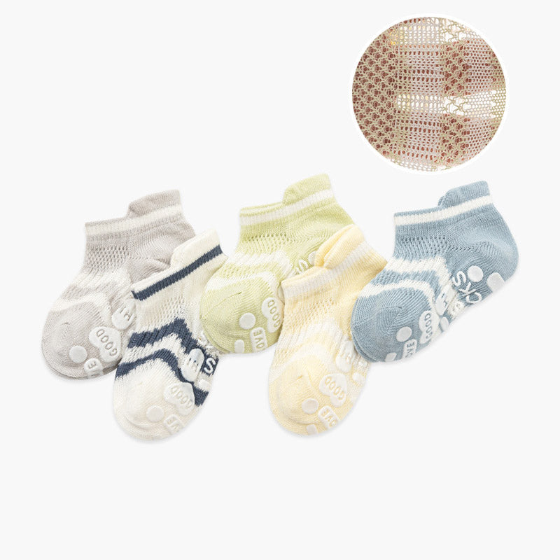 5pairs/set Kids Basic Simple Striped Non-slip Design Socks