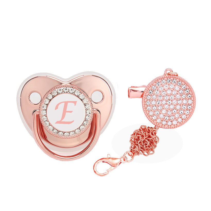 Baby 26 Letter Rose Gold Rhinestone Decor Weaning Soothing Pacifier