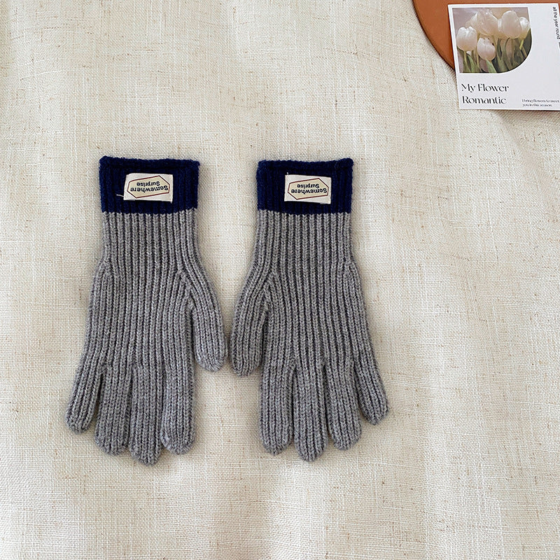 y2k Kids Unisex Autumn Winter Basic Thickening Color Knitwear Finger Gloves