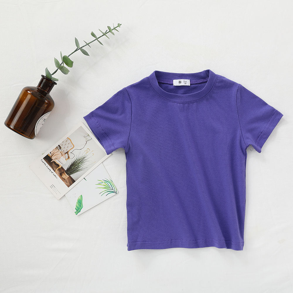 Children Kids Baby Fashion Girls Boys Casual Basic Solid Color Short Sleeve Round Neck T-Shirt
