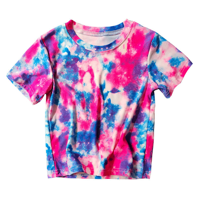 Children Kids Baby Fashion Girls Boys Short Sleeve Tie Dye Print T-Shirt