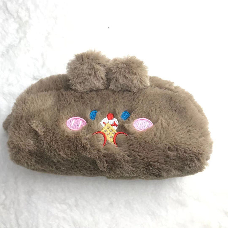 Fashion Cute Cartoon Bear Rabbit Plush Large Capacity Pencil Bag