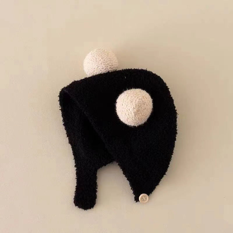 Autumn Winter Baby Ear Protection Coral Fleece Cute Knitted Hat