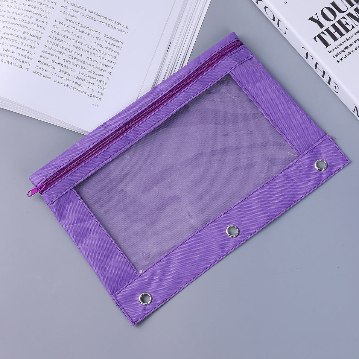 Fashion Simple Solid Color Three-Hole Oxford Fabric Large Capacity Pencil Bag